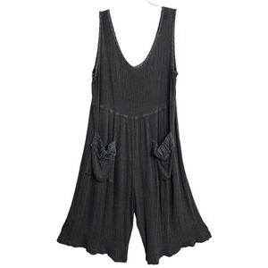 Mazi Women's Jumpsuit Size M Gray Cropped Sleeveless Pockets USA VTG Ribbed